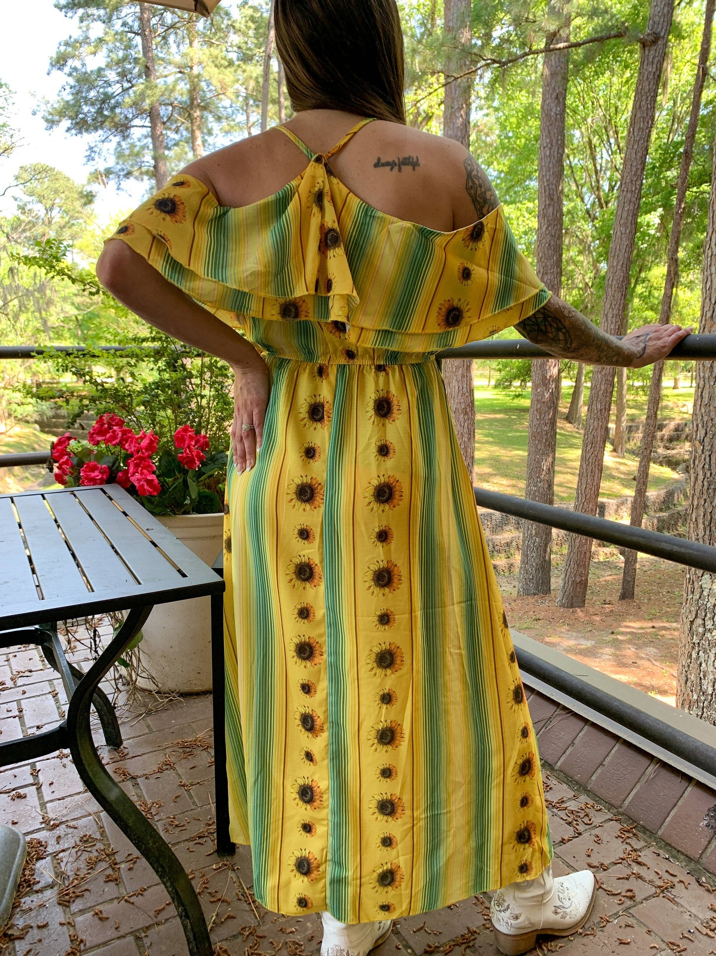 Broken Bow Cold Shoulder Maxi Dress in Blue Aztec