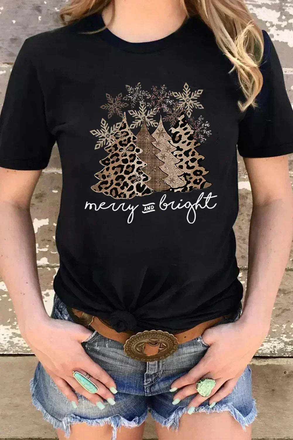 White Leopard Christmas Tree Graphic Tee – Festive & Fierce Crewneck
