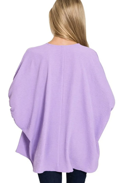 Zenana Woven Airflow V-neck Puff Half Sleeve Top in Lavender
