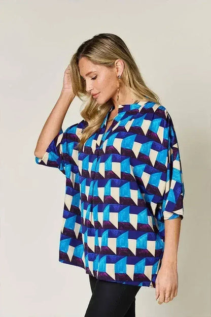 Geometric Notched Sleeve Blouse - Versatile Top | Femstylo