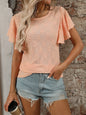 Eyelet Flutter Sleeve Top - Round Neck & Stylish Women's Top