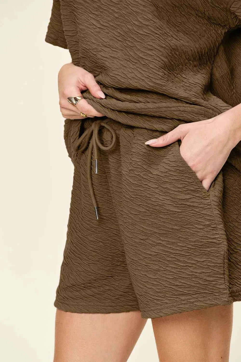 Texture Short Sleeve T Shirt and Shorts Set