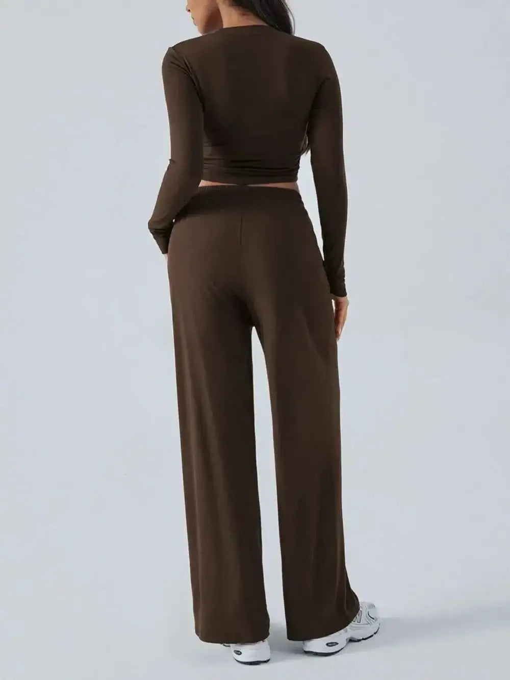Round Neck Long Sleeve Crop Top and Pants Set