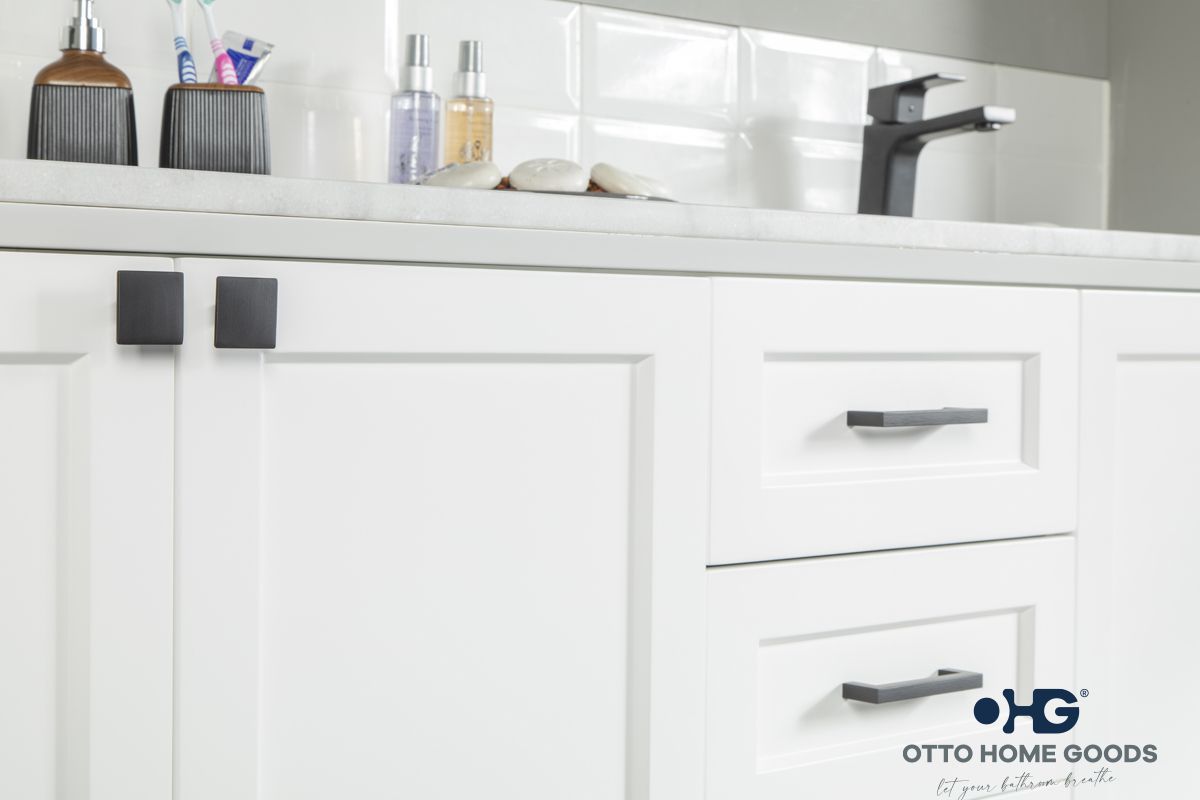 Paloma 72" White Double Bathroom Vanity with Quartz Top & Black Hardware