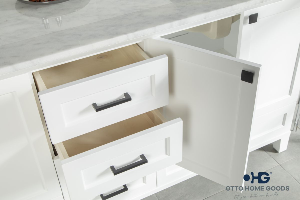 Paloma 72" White Double Bathroom Vanity with Quartz Top & Black Hardware