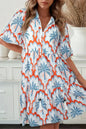 Orange Palm Tree Print Short Sleeve Flowy Dress