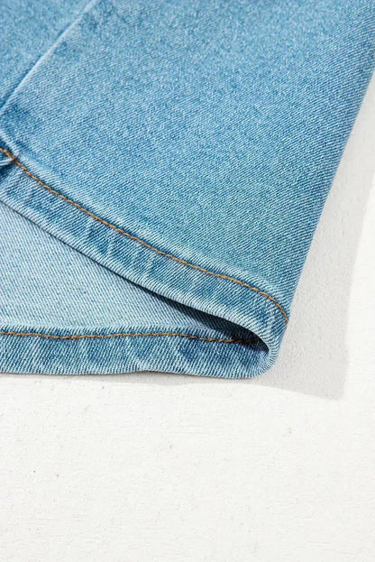 Dusk Blue Acid Washed Bowknot Details High Waist Denim Skirt