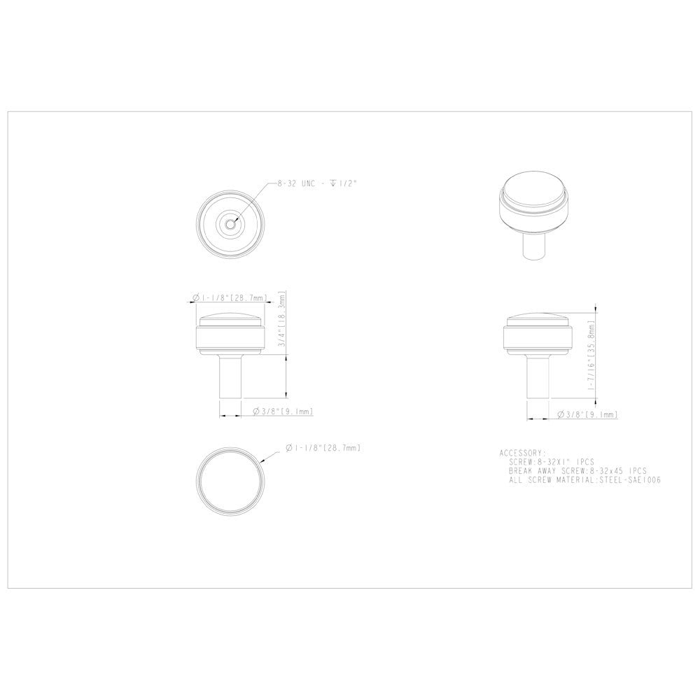 1-1/8" Diameter Satin Nickel Hayworth Cabinet Knob