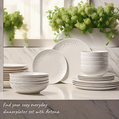 Artena 4Piece Embossed Porcelain Dinner Plate Set