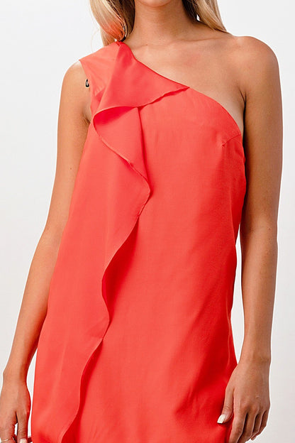 One-Shoulder Ruffle Detail Mini Dress | Apparel | Kitchen + Metal