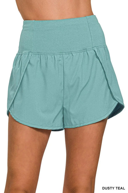 Zenana High Waisted Zippered Back Pocket Running Shorts in Teal