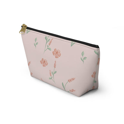 Customizable: Floral Cosmetic Bag with T-Bottom, Makeup Organizer, Flower Print Pouch, Cute Travel Accessory, Gift for Her, Mother’s Day