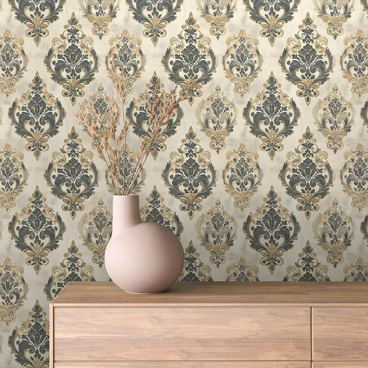 Gilded Slate Manor Damask