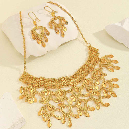3-Piece Retro Heart Leaf Jewelry Set - Vintage Necklace and Earrings