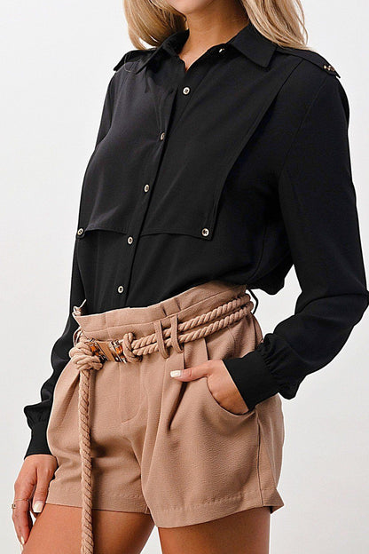 Long Sleeve Button-Down Blouse with Gold Button Accents | Apparel | Kitchen + Metal