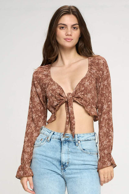 Tie Front Long Sleeve Crop Cardigan Ditsy Floral | Apparel | Kitchen + Metal
