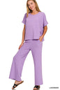 Zenana Cotton Slub Top & Pants Set in Lavender