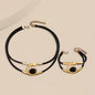 Modern Elegance Black and Silver Leather Choker and Bracelet Combo