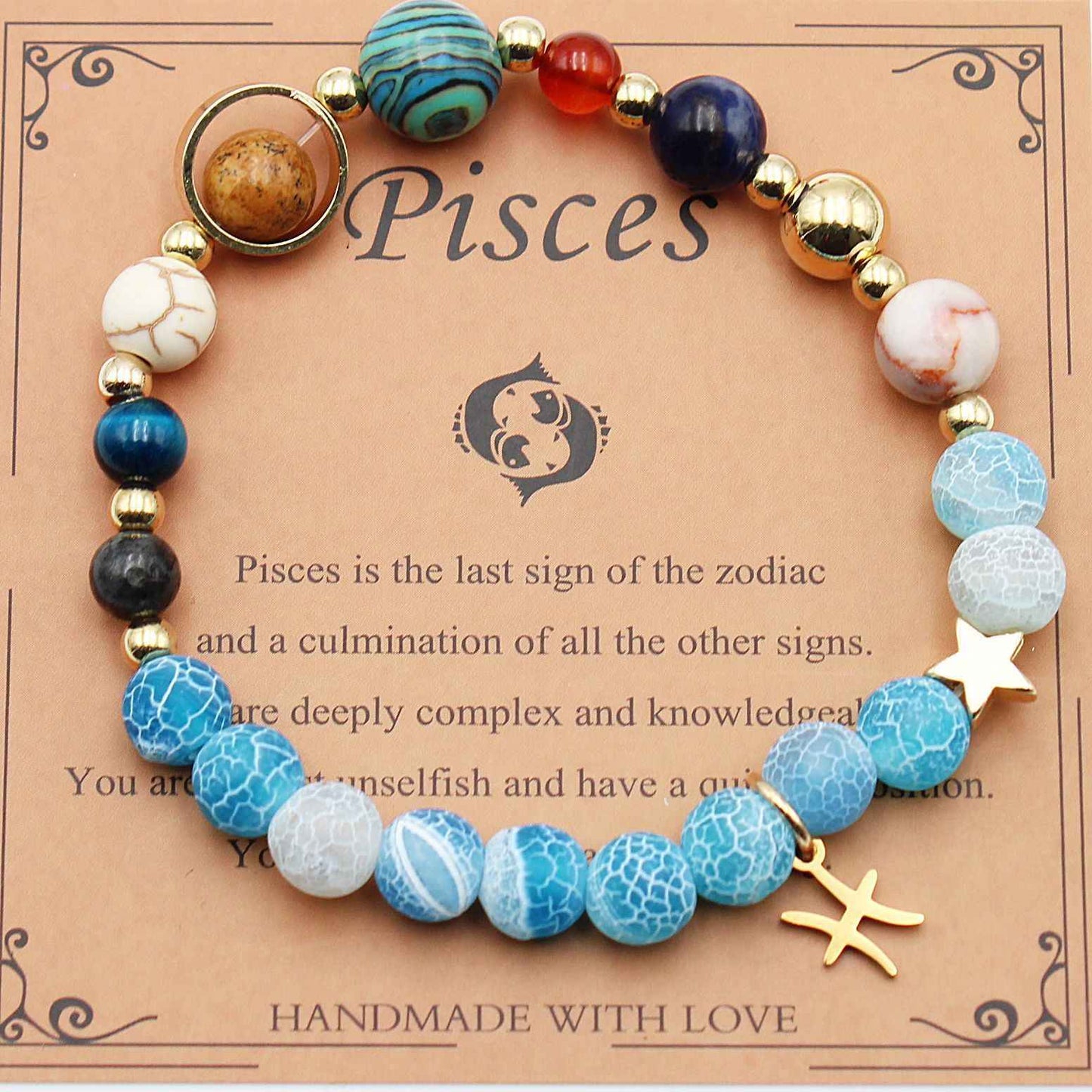 Twelve Constellations Bracelets - Natural Stone Beaded Bracelets with Eight Planet Designs