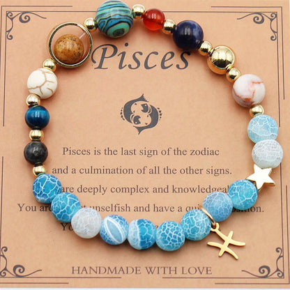 Twelve Constellations Bracelets - Natural Stone Beaded Bracelets with Eight Planet Designs