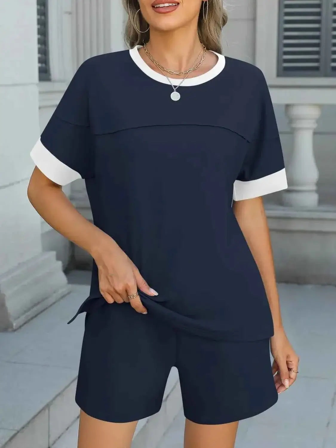 Round Neck Short Sleeve matching shorts and top set