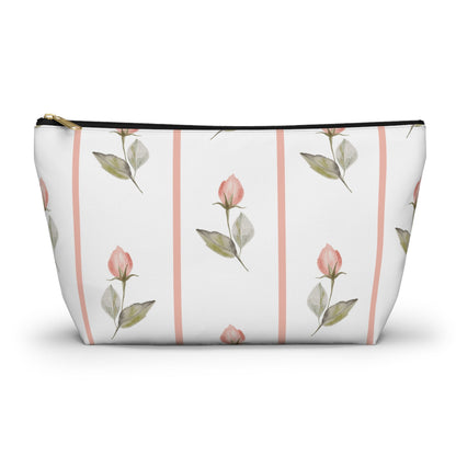 Customizable: Chic Floral Accessory Pouch for Women, Makeup Bag, Travel Toiletry Organizer, Gift for Her, Rose Striped Design