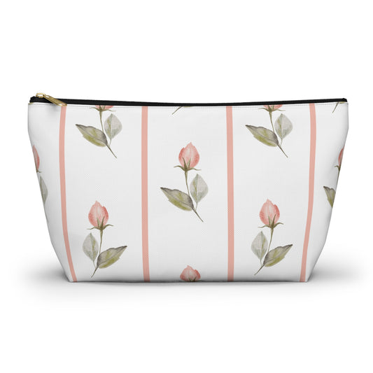 Customizable: Chic Floral Accessory Pouch for Women, Makeup Bag, Travel Toiletry Organizer, Gift for Her, Rose Striped Design