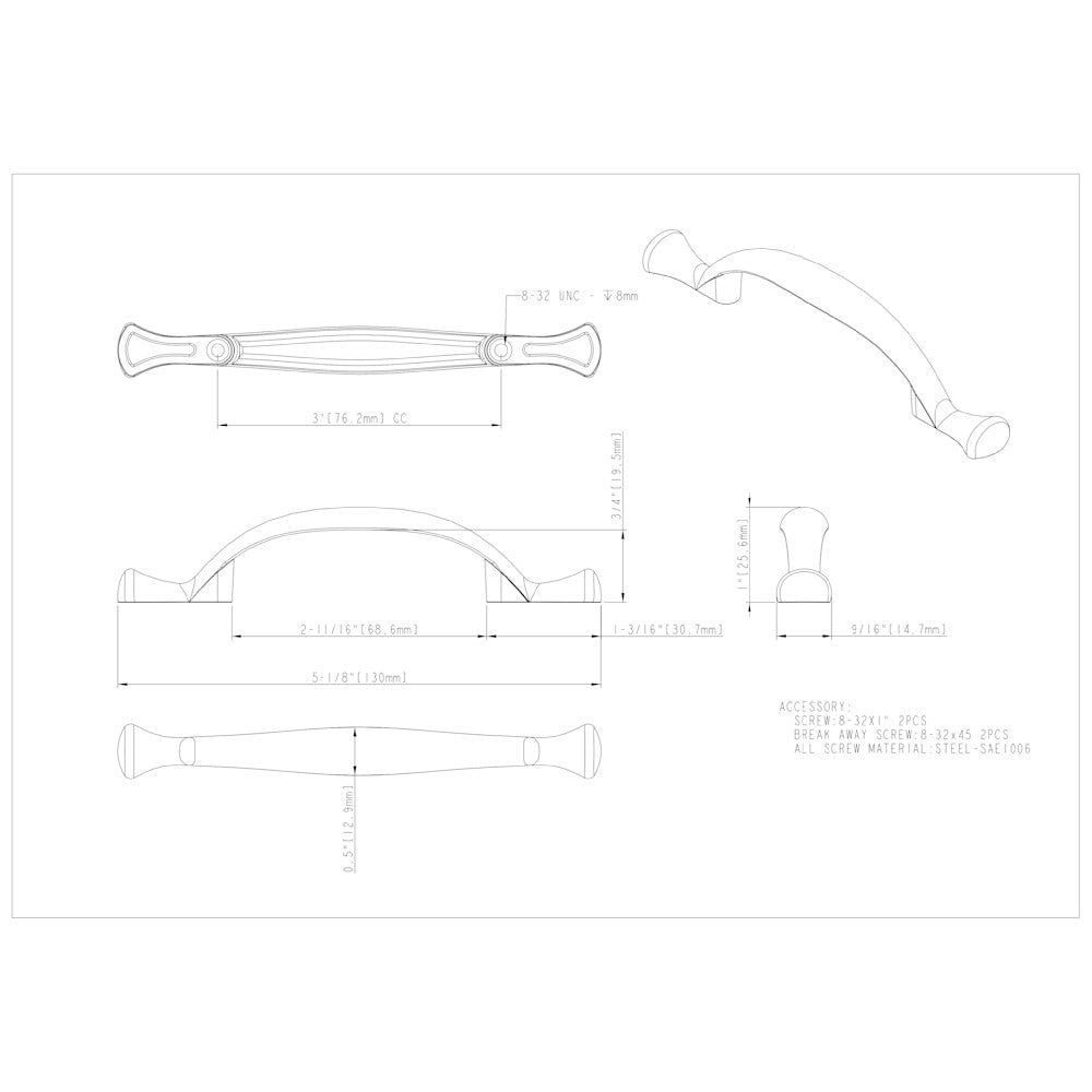 3" Center-to-Center Satin Nickel Merryville Cabinet Pull