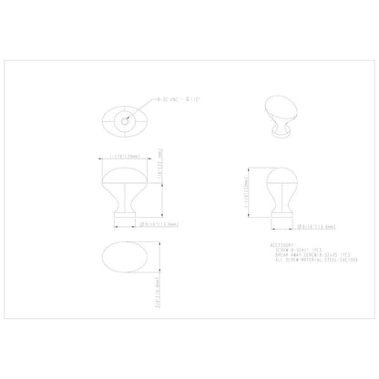 1-1/8" Overall Length Satin Nickel Oval Merryville Cabinet Knob