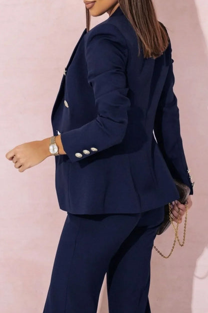 Full Size Plus Size Blazer Pantsuit with Lapel Collar and Long Sleeves