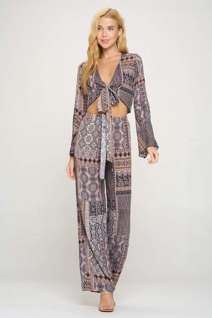 Boho Chic Bell Sleeve Crop Top and Wide Leg Pant Set | Apparel | Kitchen + Metal