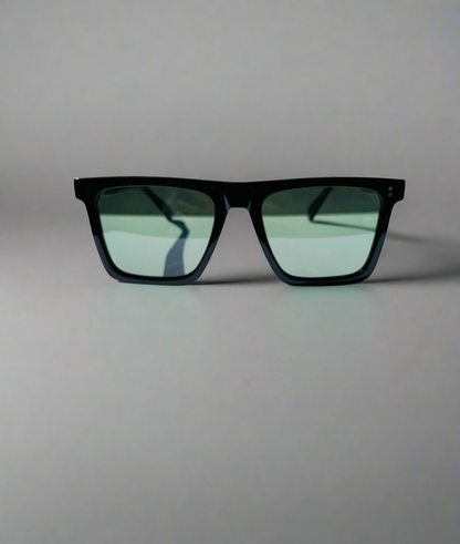 WO|MN sleek and square polarized sunglasses-green lenses, black acetate frame