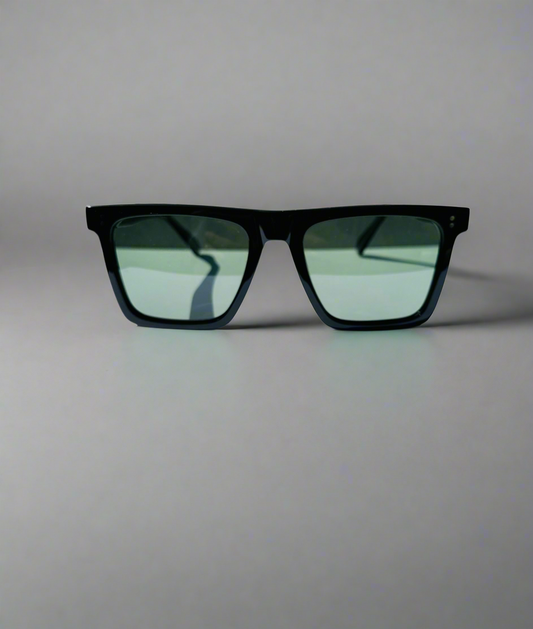 WO|MN sleek and square polarized sunglasses-green lenses, black acetate frame