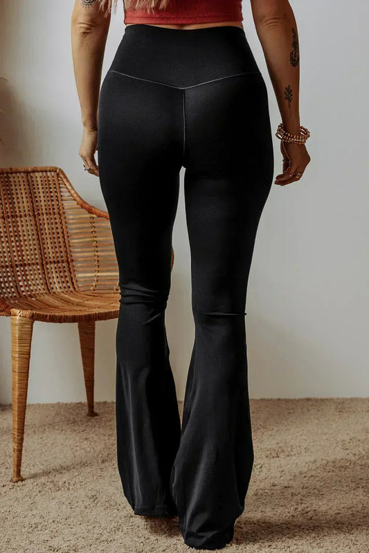 Dark Grey V Shape High Waist Flared Leggings Femstylo