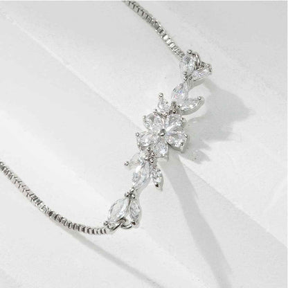 Zircon Flower Leaf Bracelet - Silver & Gold-plated Design for Women's Daily and Holiday Wear