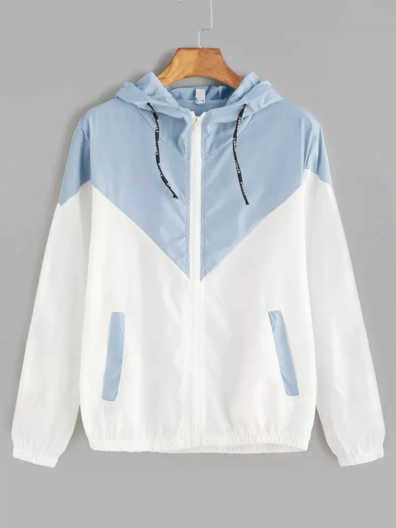 Color Block Hooded Jacket with Elastic Waist (Summer)