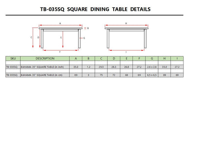 Bahama 35" Square Bistro Table