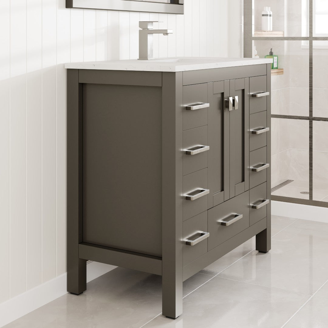 Eviva Hampton Bath Vanity with Carrara Quartz Top and Undermount Porcelain Sink