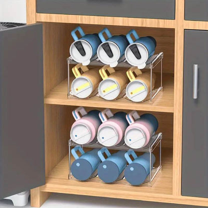 Multilayer Clear Stackable Water Bottle Organizer Rack for Kitchen Cabinets and Pantry