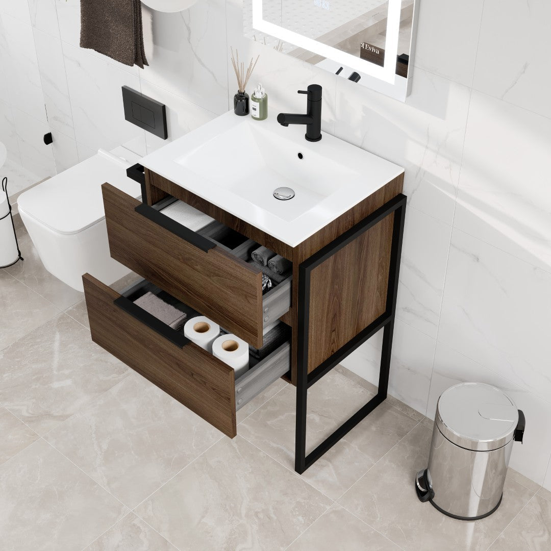 Eviva Marina Bath Vanity with Porcelain Top and Integrated Sink