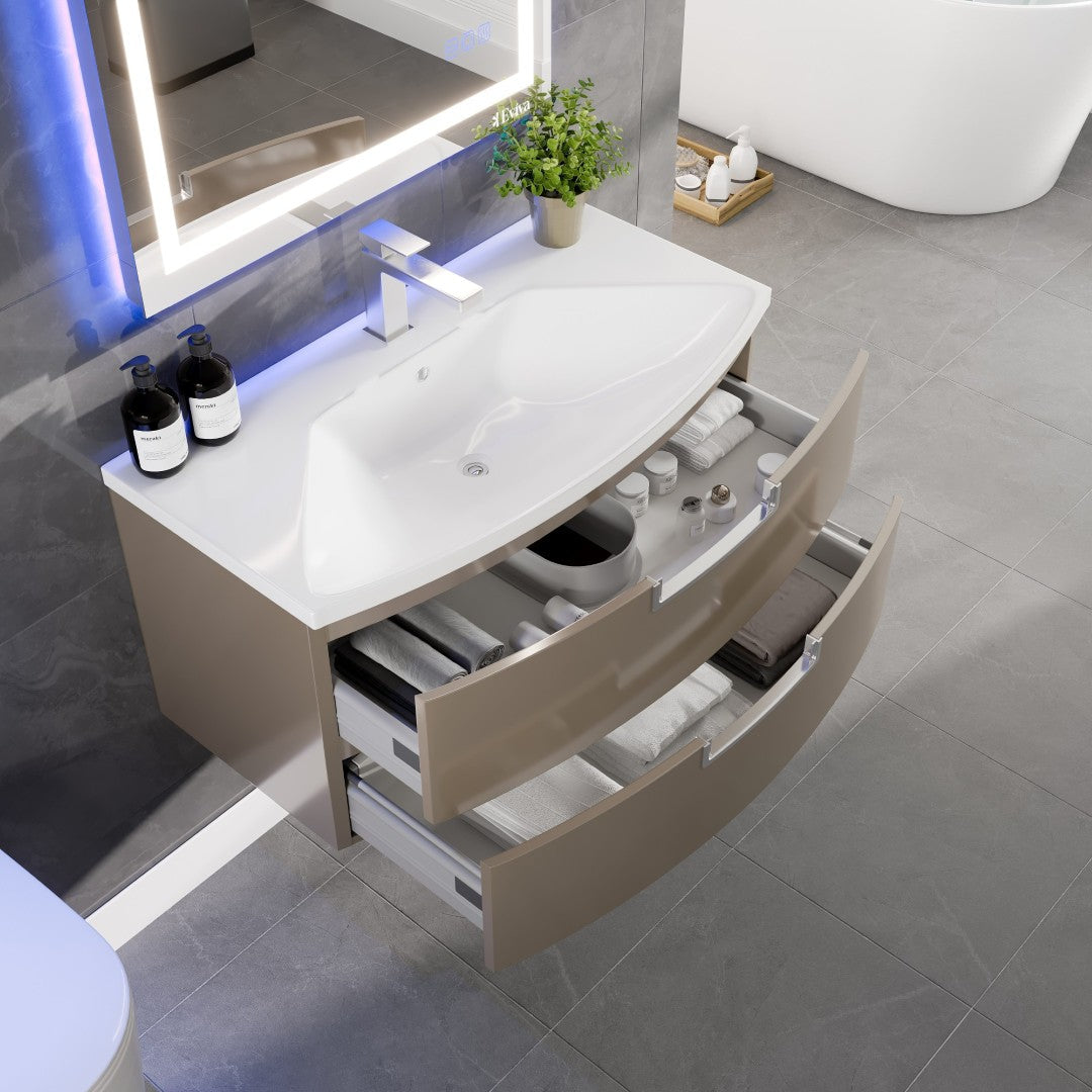 Eviva Lola Wall Mount Bath Vanity with Acrylic Top and Integrated Sink