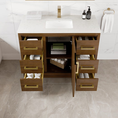 Eviva Curio Bath Vanity with Carrara Quartz Top and Undermount Porcelain Sink (24"-60")