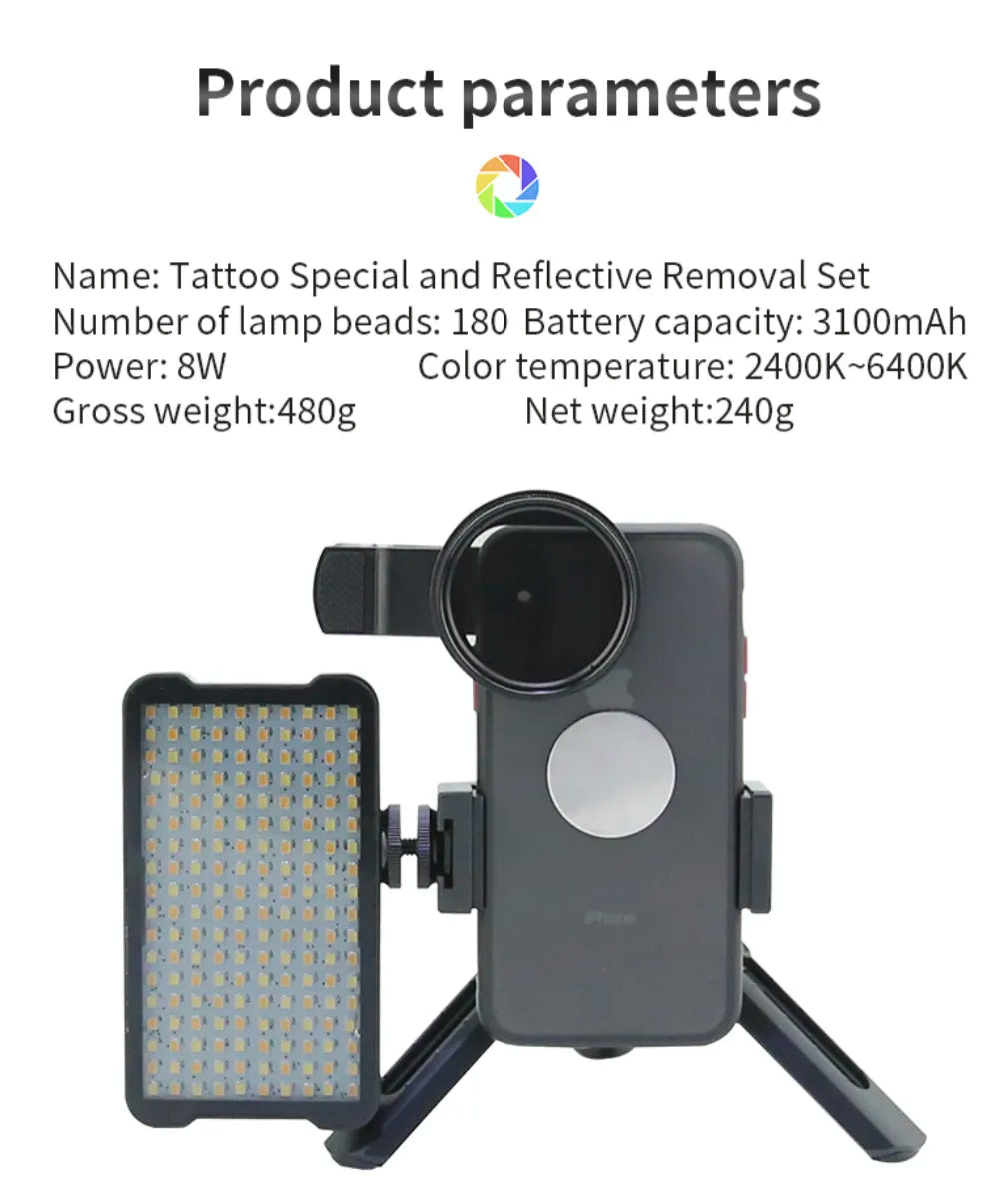 Professional Tattoo Photography Anti-2.0 Glare Kit 180 LED Beads（10W）