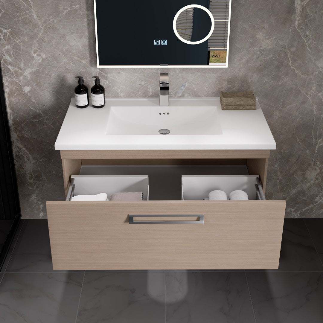 Eviva Orleans Wall Mount Bath Vanity with Porcelain Top and Integrated Sink