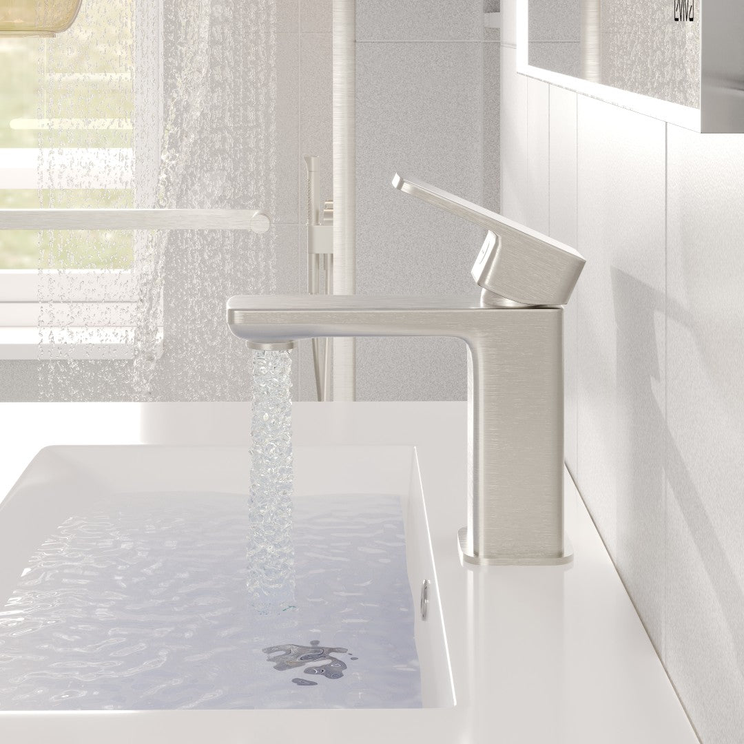 Eviva Lux Single-Handle Waterfall Single-Hole Bathroom Faucet with Deckplate included in Brushed Nickel