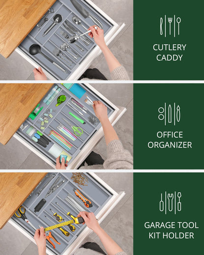 Silverware Drawer Organizer, Gray (9 Slots)