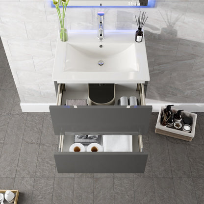 Eviva Ikaro Wall Mount Bath Vanity with Porcelain Top and Integrated Sink