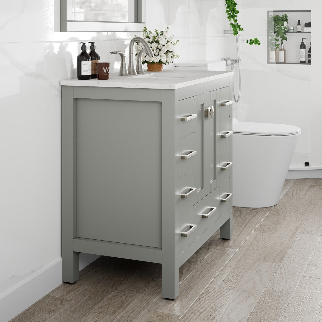 Eviva Hampton Bath Vanity with Carrara Quartz Top and Undermount Porcelain Sink