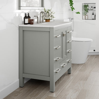 Eviva Hampton Bath Vanity with Carrara Quartz Top and Undermount Porcelain Sink