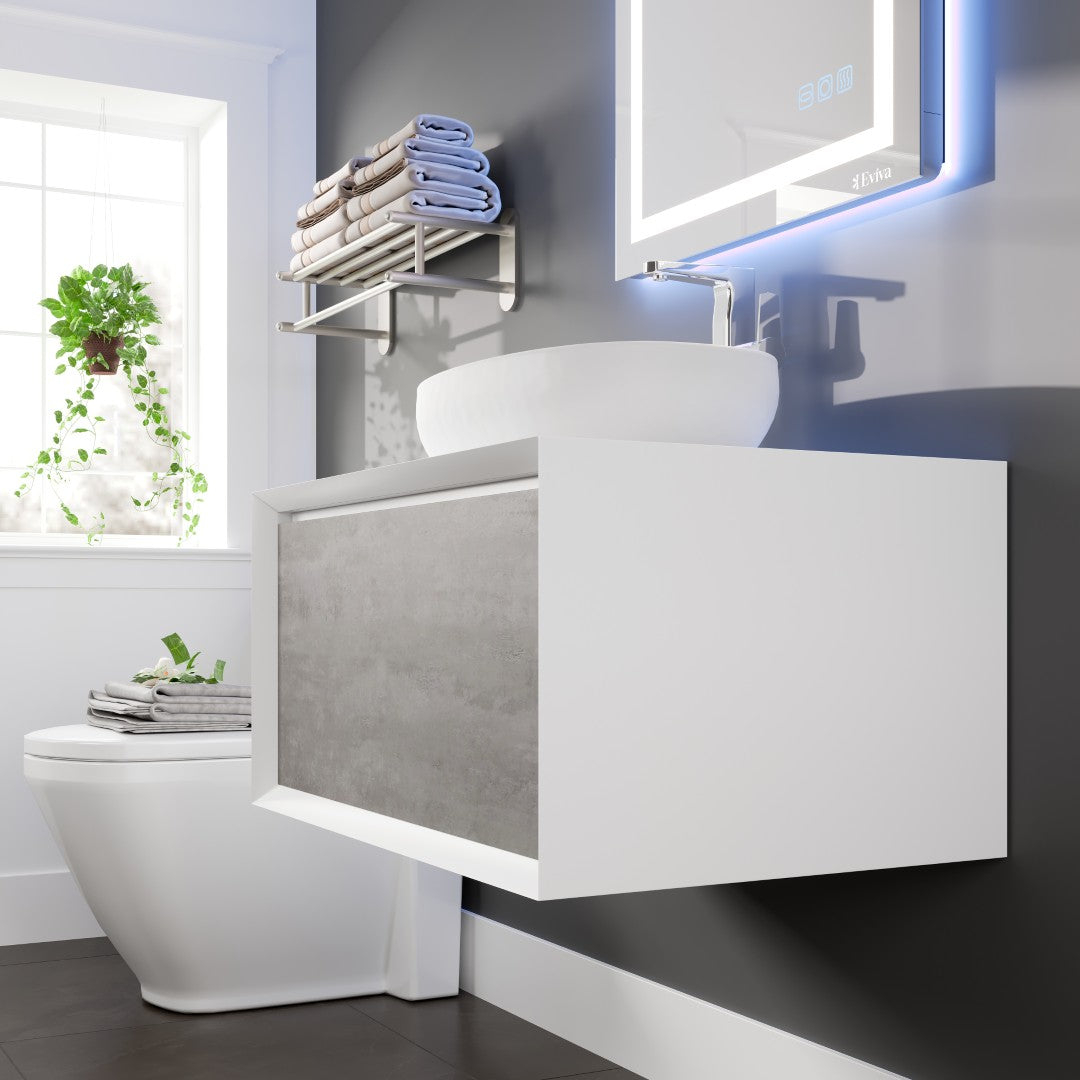 Eviva Santa Monica Wall Mount Bath Vanity with Acrylic Top and Vessel Solid Surface Sink (30"-36")